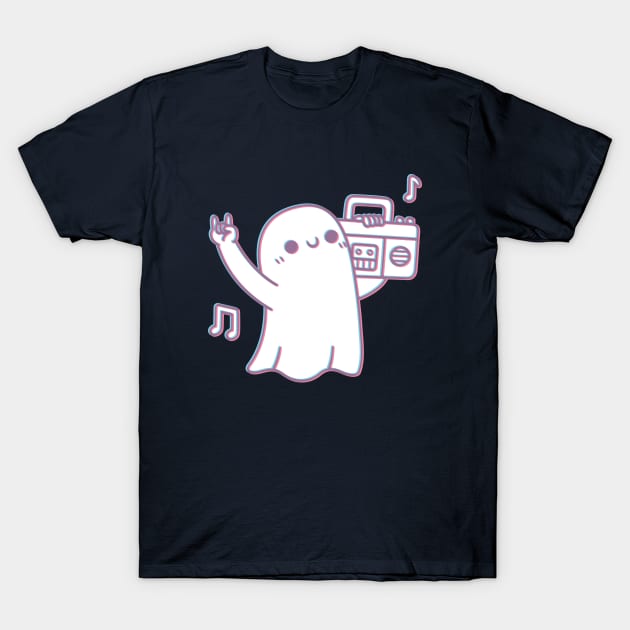 Cute Ghost Dancing With Boombox Radio T-Shirt by rustydoodle